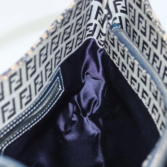 FENDI Zucchino Canvas Mamma Baguette Shoulder Bag Navy Silver Auth 142298 - Picture 12 of 16